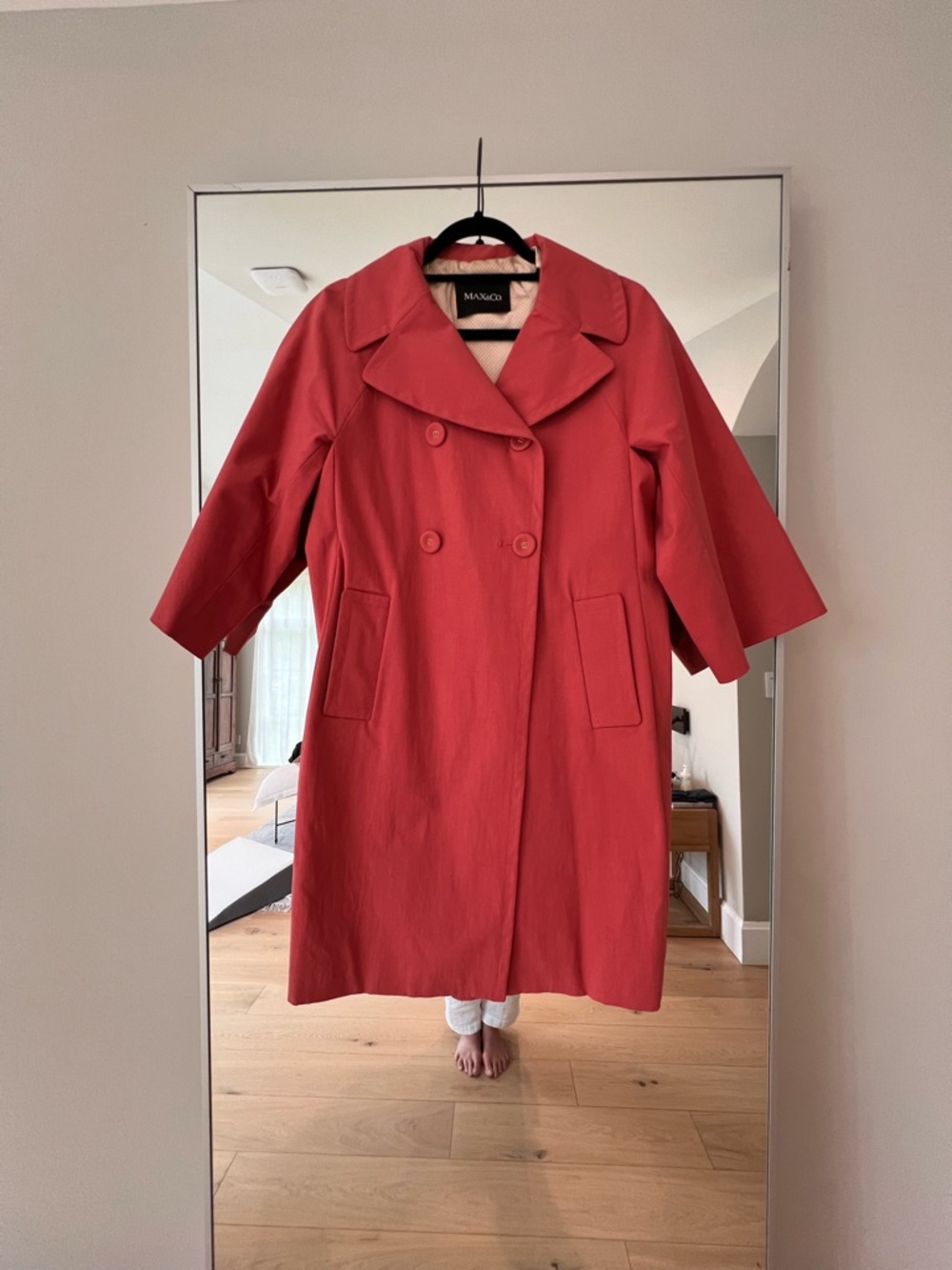 Max & Co. Coral-Red Double-Breasted Trench Coat size US 10